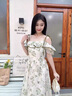 艾柔丹夏裝新品連衣裙法式甜美女裝露肩海邊度假碎花裙子女夏季2025新款 圖片綠色 S 曬單實(shí)拍圖