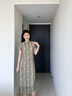 布符（Cloth Fu）布符2025年夏季新款S型長款旗袍經(jīng)典立領(lǐng)修身顯瘦氣質(zhì)中式女裝 黃格花影 L 曬單實(shí)拍圖