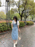 艾珠兒（Aizhuer）牛仔背帶裙子女夏季2025新款微胖女生穿搭小個(gè)子套裝裙連衣裙夏天 短袖-淺藍(lán)色 M 建議101-110斤 曬單實(shí)拍圖