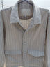 EHE男裝 春夏新款米色條紋時(shí)尚休閑亞麻工裝風(fēng)翻領(lǐng)夾克男外套 米色 L 曬單實(shí)拍圖
