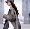 德瑪納簡(jiǎn)約灰棉衣外套冬款舒適松弛慵懶造型拼接口袋棉衣女 灰色 S  曬單實(shí)拍圖