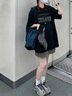 一寸相思黑色短袖t恤女純棉2025夏季新款爆款寬松大碼體恤設(shè)計感半袖上衣 黑色-復(fù)古畫版 XL (110-125斤） 曬單實拍圖