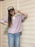 莫代爾POLOT恤女2025夏季新款韓版寬松設(shè)計感休閑百搭撞色V領(lǐng)短袖上衣 淺紫色 M (建議80-110斤) 曬單實拍圖