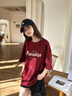 真維斯（JEANSWEST）短袖短褲休閑運動套裝女生夏季2025新款寬松純棉夏天小個子一整套 酒紅 海洋天堂+米色 莓果熊_K XL 曬單實拍圖
