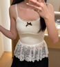 桂岐白色蝴蝶結吊帶背心女帶胸墊春夏蕾絲花邊下擺修身疊穿內搭小上衣 白色 80-120斤 曬單實(shí)拍圖