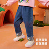 ASK JUNIOR女童褲子秋裝小童水洗牛仔褲翻邊繡花長(cháng)褲防蚊褲 藍色 130 曬單實(shí)拍圖