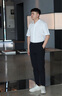 THOM BEAUTY短袖襯衫男2025夏季高檔商務(wù)修身休閑高級感字母刺繡純棉白色襯衣 白色（短袖）-門(mén)筒字母e 41 /XL/(建議75-80kg) 曬單實(shí)拍圖