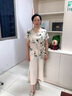 俞兆林（YUZHAOLIN）媽媽夏裝套裝時(shí)尚闊太太雪紡T恤小衫中老年女短袖休閑上衣兩件套 米色 2XL （建議100-115斤） 曬單實(shí)拍圖