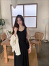 歐絲婕（OUSIJIE）大碼女裝胖MM2025新款寬松顯瘦襯衣背心裙兩件套中長款連衣裙子女 米杏襯衫 3XL 【160-180斤】 曬單實拍圖
