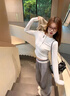 槿城設計感半拉鏈正肩長(cháng)袖t恤女春秋辣妹緊身內搭打底衫高腰短款上衣 白色6355 L 曬單實(shí)拍圖