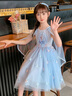 安妮優(yōu)兒（Anneyol）冰雪奇緣愛(ài)莎公主裙女童夏裝裙子新款兒童艾莎生日禮服連衣裙夏天 藍色 120 曬單實(shí)拍圖