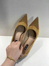 NINE WEST/玖熙羊反絨高跟鞋女春秋新款都市通勤百搭拼接淺口單鞋女鞋 黑色 34 曬單實拍圖