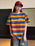 LDBE歐若風(fēng)穿搭韓版條紋短袖t恤女夏季寬松撞色美式復(fù)古上衣設(shè)計感潮 黃拼紅藍條紋 M 【80-100斤】 曬單實拍圖