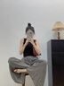 Jret格子休閑褲女九分夏季褲女慵懶寬松顯瘦薄款高腰闊腿長褲裙褲 格子【質(zhì)量保證】 L【120-135斤】 曬單實拍圖