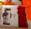 威頓(七夕禮物)女士手表手鏈防水小綠表四葉草手表明星同款手表禮物 紫色+玫瑰禮物 曬單實(shí)拍圖