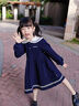 MQDMINI童裝女童連衣裙女孩校服裙學(xué)院風(fēng)時(shí)尚海軍領(lǐng)連衣裙 藤校菁英 曬單實(shí)拍圖