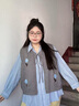 慕姍詩怡（MsShe）MsShe【仿兔絨紗】大碼女裝2025秋裝襯衫V領(lǐng)手繡花朵毛衣馬甲套裝 A款馬甲-深灰色現(xiàn)貨, 6XL 曬單實拍圖
