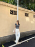DALEY MODE白色高腰毛邊直筒牛仔褲女2025年新款寬松顯瘦闊腿拖地褲子百搭女 白色(長褲) 春秋 S 曬單實拍圖