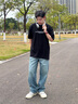 卡賓（CABBEEN）【酵洗石磨】2025夏季高街長(cháng)褲垂感直筒慵懶闊腿寬松牛仔褲男 蔚藍色47（寬松版型） 28 /170/M 曬單實(shí)拍圖