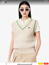 LACOSTE【王一博同款】法國鱷魚男女同款25新款V領背心|AH9302 GIH/米色/綠色飾邊 M 曬單實拍圖