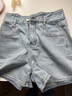 三彩2025夏季新款休閑牛仔褲高腰短褲直筒褲顯瘦熱褲時(shí)尚M 曬單實(shí)拍圖