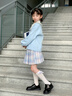 安妮優(yōu)兒女童JK套裝春秋2025秋裝新款學(xué)院風(fēng)韓版百褶裙毛衣開(kāi)衫三件套洋氣 藍色三件套（裙子+襯衣+開(kāi)衫） 120 曬單實(shí)拍圖