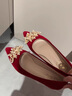 啄木鳥(niǎo)桃夭婚鞋女2025年新款中式秀禾主婚紗兩穿平底孕婦新娘鞋紅色淺口 酒紅 平跟高2CM 37 曬單實(shí)拍圖