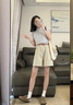 鹿依檸休閑褲女裝套裝2025夏季新款韓版時尚百搭小個子鹽系輕熟風短褲子 條紋上衣+杏色短褲 M 曬單實拍圖