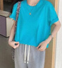 稻草人（MEXICAN）男女同款上衣慵懶感純棉圓領(lǐng)短袖T恤女男士夏季韓版大碼寬松打底 蒂芙尼藍 S 80-100斤 曬單實(shí)拍圖