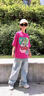 卡兔藍(lán)貓（KATULANMAO）女童夏裝套裝2024新款女大童兒童短袖T恤闊腿褲夏季牛仔褲兩件套 爆炒火龍果色套裝 150 曬單實拍圖