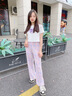 小豬彼特女童闊腿褲夏季薄款兒童冰絲褲子大童夏裝女孩防蚊褲直筒長褲寬松 15088粉紫色 140 cm 曬單實拍圖