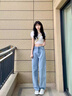 DALEY MODE牛仔褲女秋天薄款高腰直筒寬松2025年新款小個子垂感拖地闊腿褲子 [腰圍可調節(jié)]藍色 S [86-95斤] 曬單實拍圖