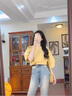 早美（ZaoMei）休閑褲女夏季搭配一整套時尚網(wǎng)紅小個子穿搭遮肉顯瘦減齡兩件套裝 黃色上衣+杏色休閑褲子 M （建議100-110斤） 曬單實拍圖