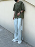 爾聽條紋冰絲褲子男款夏季薄款寬松直筒闊腿褲青少年2025新款休閑長褲 綠色 XL (120斤-140斤) 曬單實拍圖