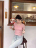 DAVEY MODE高腰短款短袖T恤女夏季新款冰絲螺紋甜辣修身小個(gè)子正肩上衣體恤 粉色 M 推薦95-105斤 曬單實(shí)拍圖