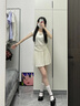 芭芙達妮今年流行漂亮套裝女2025新款夏季小飛袖收腰t恤上衣+百褶裙兩件套 奶白色上衣+百褶裙【套裝】 M 45/55kg 曬單實拍圖