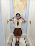 G.DUCKKIDS童裝女童套裝夏款兒童衣服中大童夏季新款襯衫短褲兩件套女孩衣服 咖色【飛袖款】 150 尺碼11~12歲【140-150cm】cm 曬單實(shí)拍圖