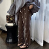 蘑菇同學(xué)休閑褲女春夏2025天絲棉麻印花大碼寬松顯瘦清涼直筒九分褲闊腿 咖色 L 建議115-130斤 曬單實(shí)拍圖