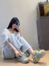 縈妃公主（YINGFEIPRINCESS）2025新款厚底網(wǎng)面鞋增高榴蓮底老爹鞋女真皮洋氣系帶透氣休閑女鞋 黃色 37 曬單實(shí)拍圖