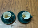 Crytaljulia歐式陶瓷咖啡杯套裝早餐杯牛奶杯辦公室水杯子男女茶杯情侶杯 墨綠色金邊一杯一碟一勺 曬單實(shí)拍圖