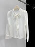 JZDZ設計感小眾蝴蝶結大碼緞面白襯衫女春秋2025新款職業(yè)雪紡純色上 白色V領(lǐng) M 【95-110斤】 曬單實(shí)拍圖