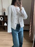 熙世界sllsky小香風(fēng)白色牛仔外套女2025春裝新款重工明線短款?yuàn)A克上衣 椰子白-圓領(lǐng)款 XL 曬單實(shí)拍圖