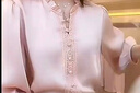 皮爾卡丹（pierre cardin）襯衫女七分袖襯衣春夏秋季新款荷葉邊小眾輕奢上衣 紫色 做工精細(xì) 2XL 建議130-140斤 曬單實(shí)拍圖
