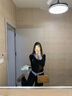 LDBE學(xué)院風(fēng)假兩件長袖t恤女春秋寬松拼接格子設(shè)計感polo領(lǐng)上衣內(nèi)搭潮 黑色 M 【90-110斤】 曬單實拍圖