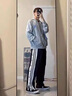 輕依縵男士休閑褲春秋新款全開扣褲子寬松直筒排扣褲學(xué)生運動垂感闊腿褲 黑色 2XL 【建議125-135斤】 曬單實拍圖