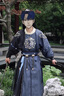 卡悠萊（KAYOULAI）唐制漢服圓領(lǐng)袍男缺胯袍女中國風(fēng)俠客帥氣武俠風(fēng)非古裝 藏藍(lán)色圓領(lǐng)袍+腰帶+護(hù)腕+白內(nèi)襯 XL 均碼 曬單實(shí)拍圖