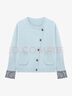 百家好（Basic House）Basic House/百家好撞色圓領(lǐng)斜門(mén)襟開(kāi)衫外套2025女士春季新款毛衣 藍色 M 曬單實(shí)拍圖