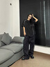NYING美式明線撞色短袖t恤男25夏季新款高街潮牌重磅五分中袖寬松上衣 黑色 XL （120-140斤） 曬單實拍圖