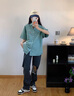 稻草人短袖襯衫男春夏季新款日系大碼休閑上衣服純色簡(jiǎn)約襯衣男外套 綠色 D7080 L 曬單實(shí)拍圖