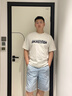 卡賓（CABBEEN）【梭織無彈蘭色牛仔布】牛仔短褲男棋盤格織帶時尚夏季短褲子男褲 天藍色37 XL /180/52 曬單實拍圖